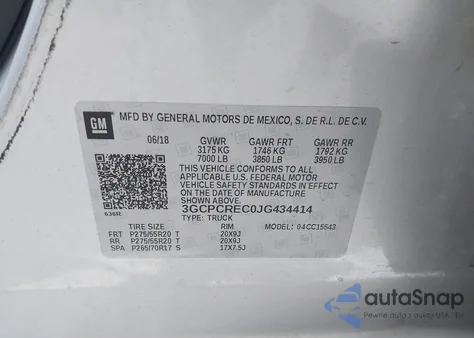 2018 Chevrolet Silverado 1500 1Lt z USA, uszkodzony, nr VIN 3GCPCREC0JG434414